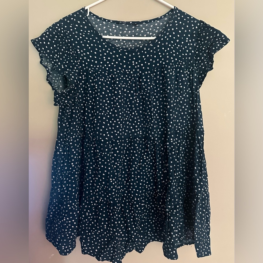 Women's Navy Blue Polka Dot Short Sleeve Blouse